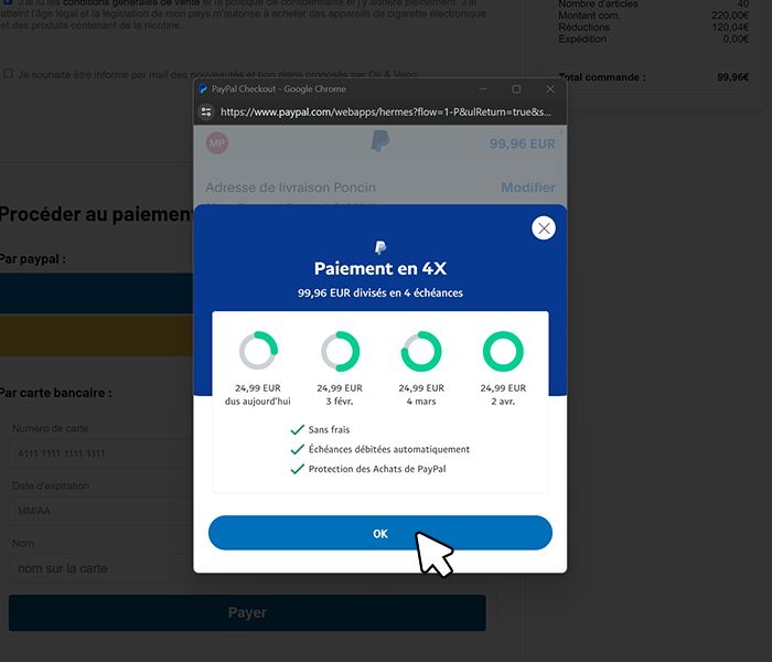 Validez le paiement en 4 fois sans frais