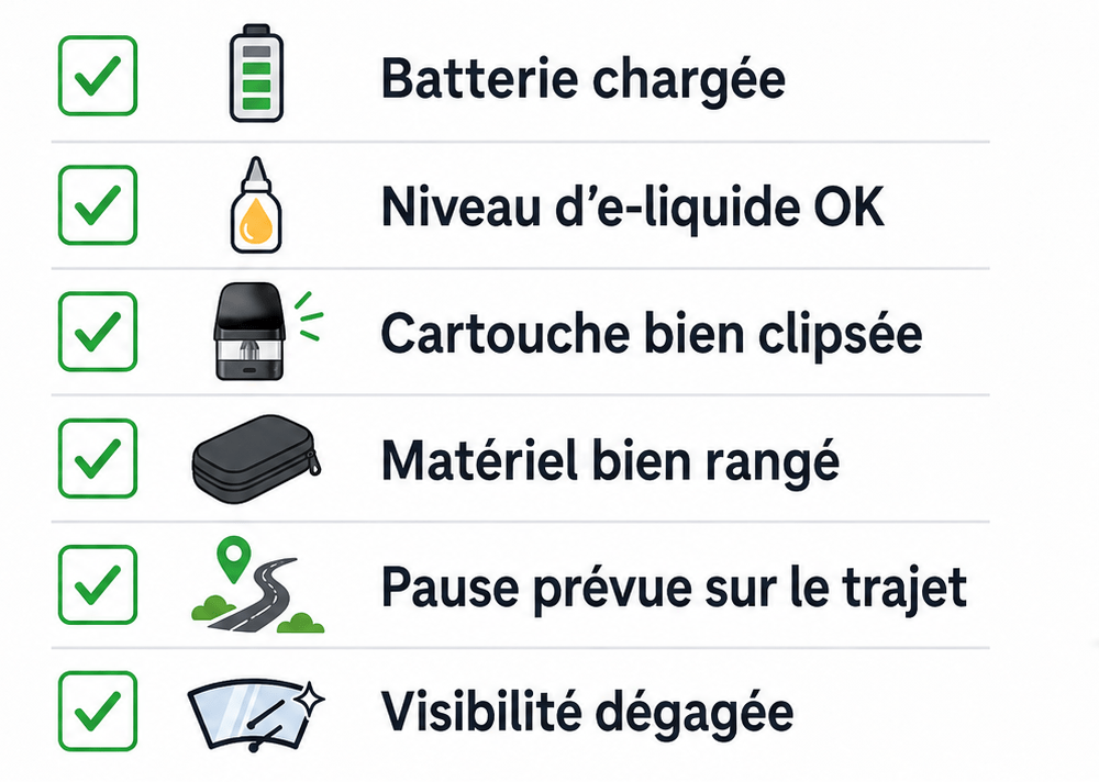 checklist avant de vaper au volant