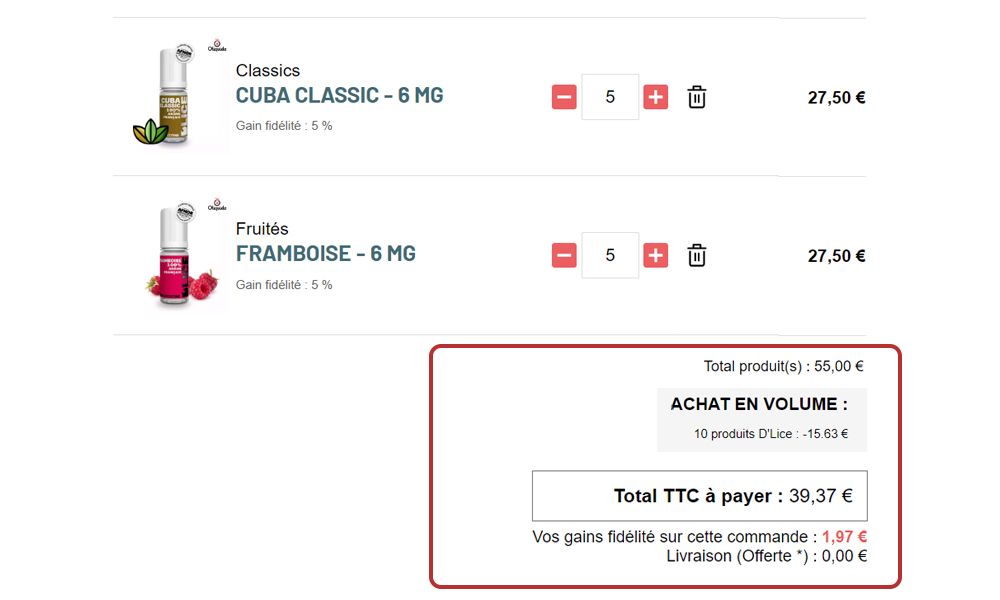 exemple paiement classique achat en volume