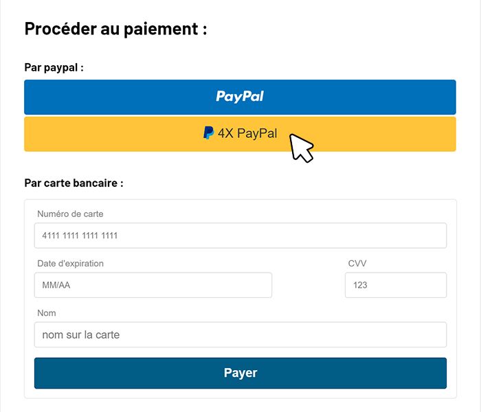 sélectionnez le paiement via paypal