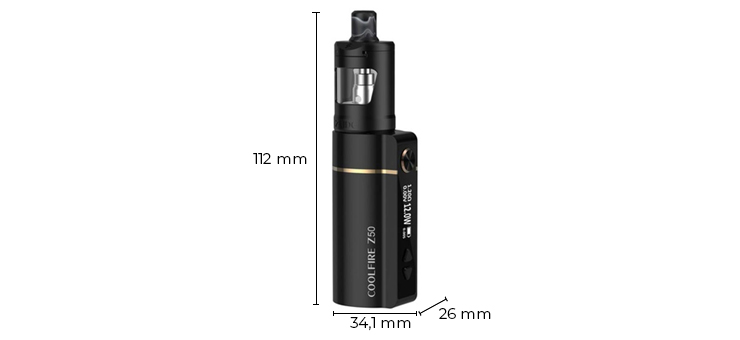 Image de présentation des dimensions du Coolfire de chez Innokin