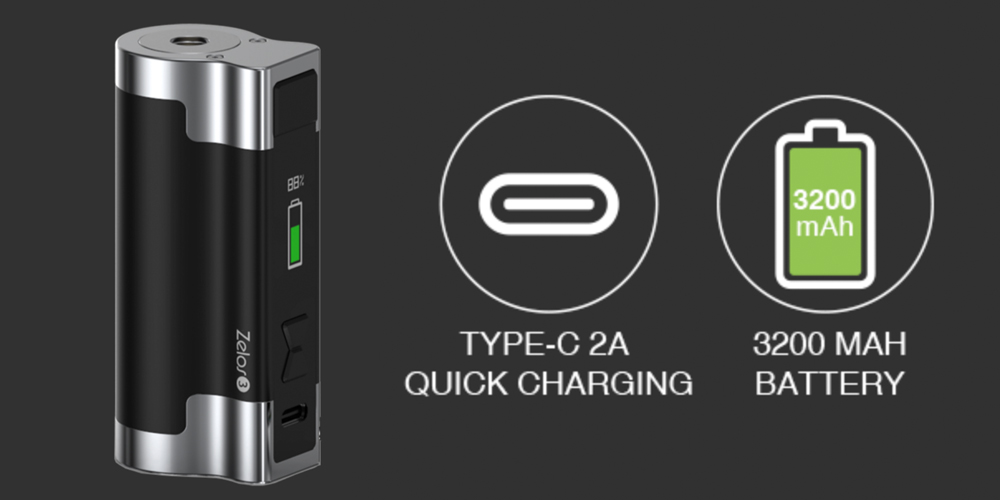 Visuel de la charge batterie du Mod Zelos 3 de chez Aspire