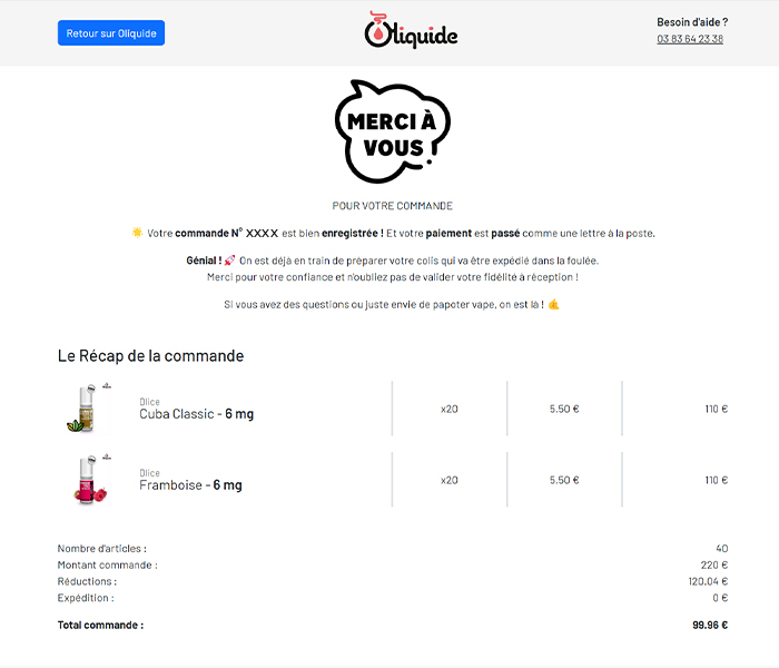 Votre commande Oliquide est confirmée
