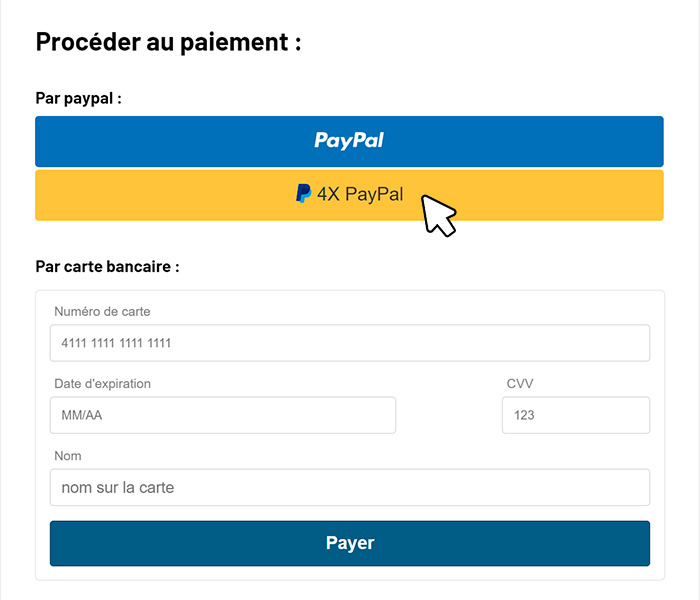 sélectionnez le paiement via paypal