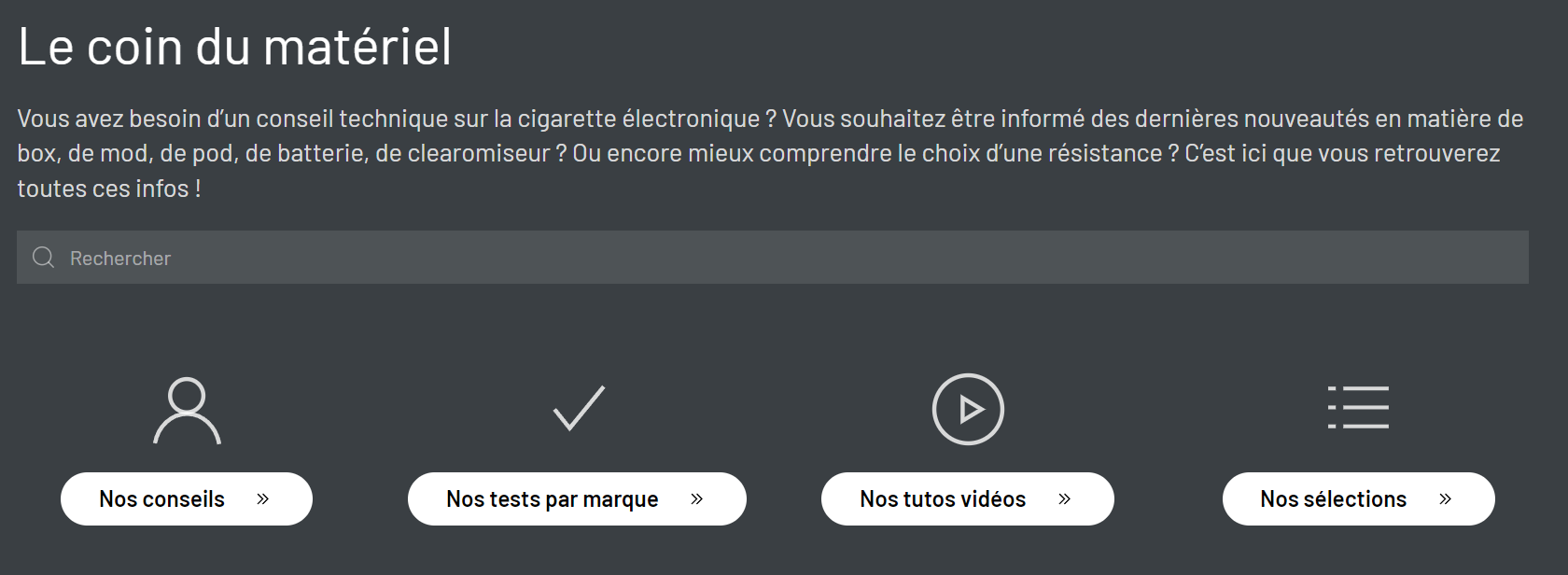 Image du menu de la page matériel