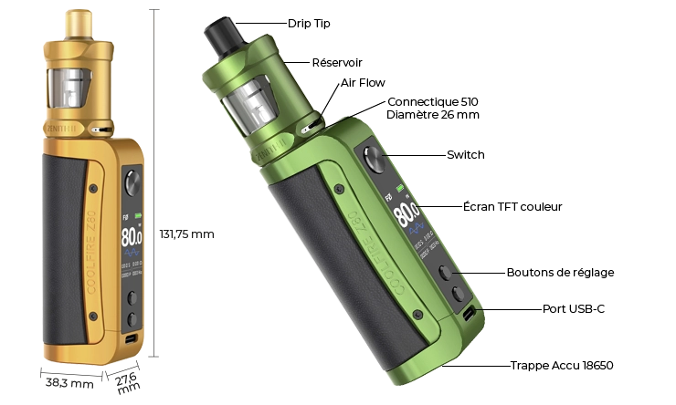 Dimensions et descriptif du Kit Coolfire Z80 Innokin