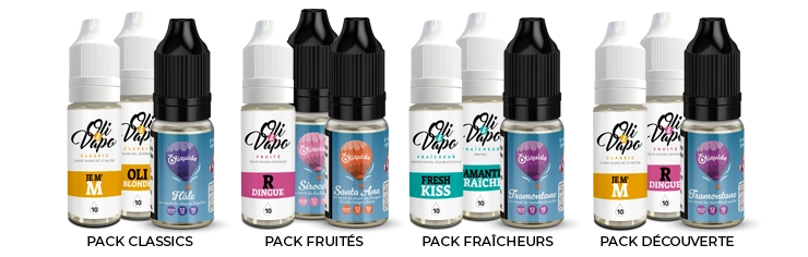 Présentation des 4 pack de e-liquides pour fumeurs modérés