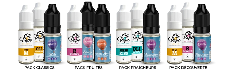 Présentation des liquides proposés dans les 4 packs débutants