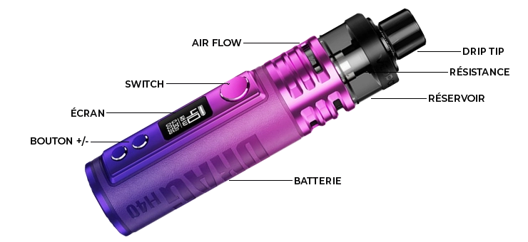 Vue éclatée du pod DRAG H40 Voopoo