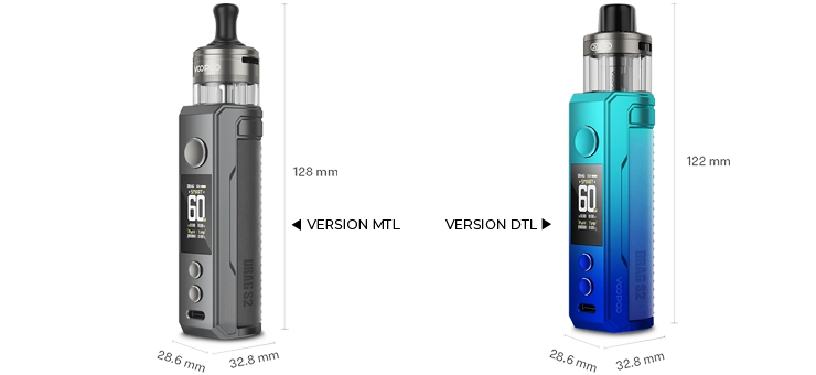 Dimension du Pod Voopoo DRAG S2 version MTL et DTL