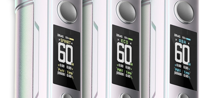 Ecran du Pod Voopoo DRAG S2 selon 3 modes de réglage