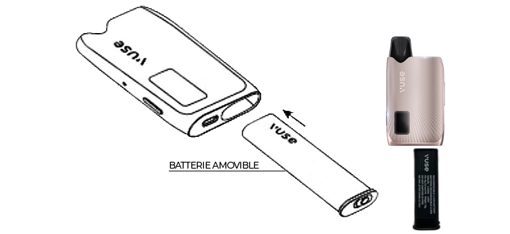 Vue de la batterie amovible et de son emplacement sur le pod Ultra de chez Vuse