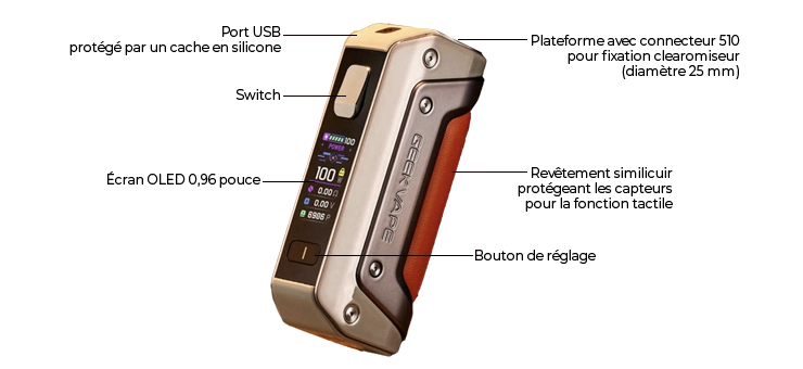 Vue éclatée du Mod Aegis Solo 3 - 3000 mhA de chez Geek Vape