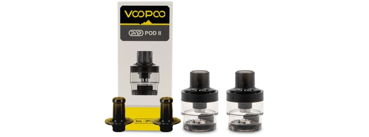 Visuel de la boîte de pods PNP2 5 ml Voopoo avec ses 2 Drip Tip