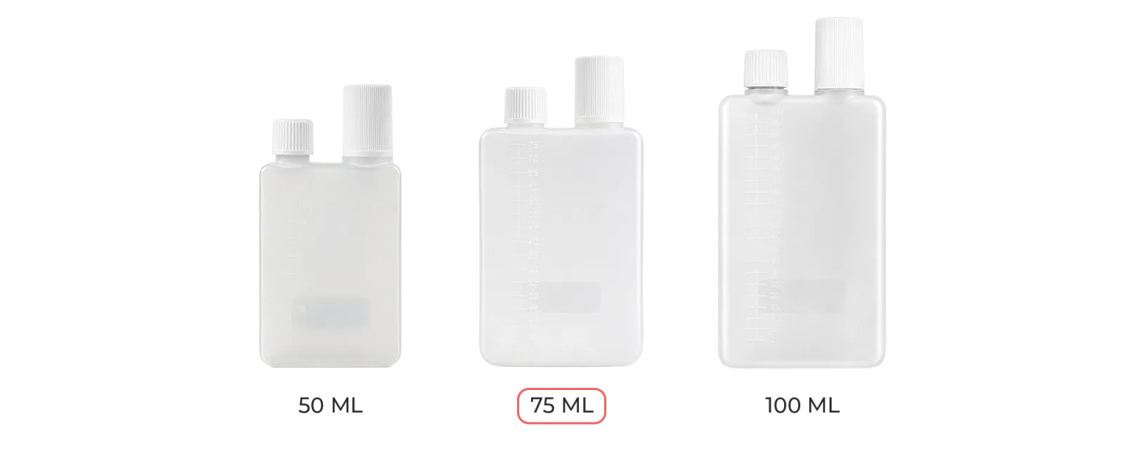 Fiole Dual Fill disponible en 50, 75 et 100 ml