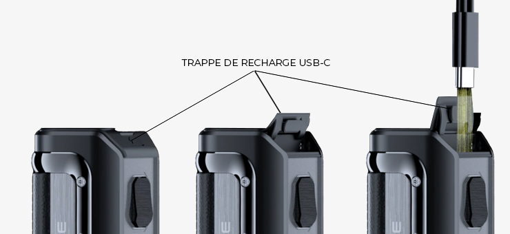 Présentation de la trappe de recharge USB-C de la batterie AEGIS M100 Mini 2 de Geek Vape
