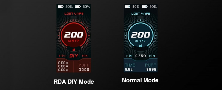 Vue des écrans des 2 modes de la box Lost Vape Centaurus M200