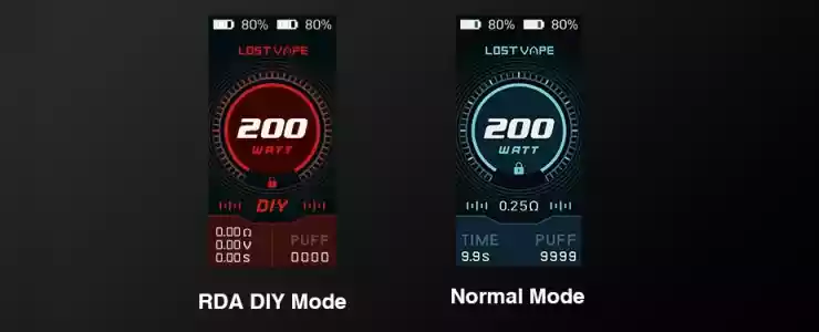 Vue des écrans des 2 modes de la box Lost Vape Centaurus M200
