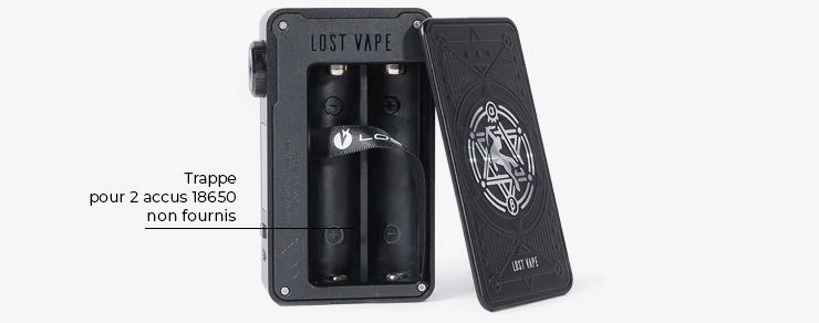 Image montrant la trappe des 2 accus de la box Lost Vape Centaurus M200