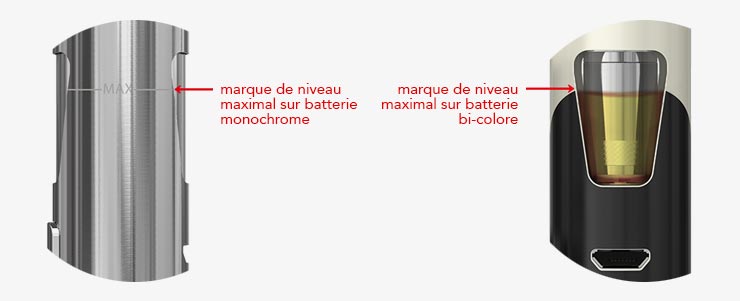 Visuel montrant le niveau de remplissage de e-liquide dans le clearomiseur de l’eGo AIO
