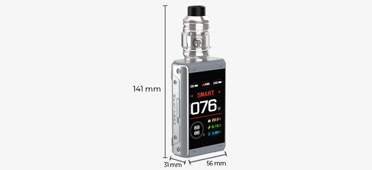Dimensions de la e-cigarette AEGIS TOUCH T200 de Geekvape