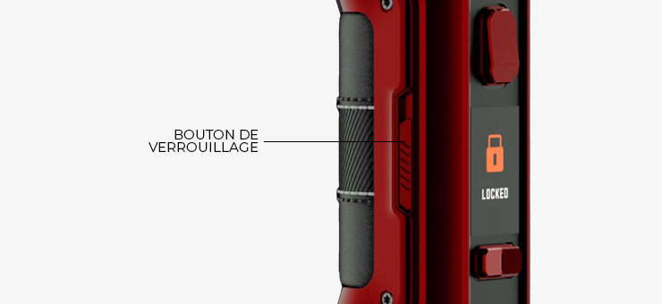 Image présentation le bouton de verrouillage de la box Aegis MAX100 Geekvape