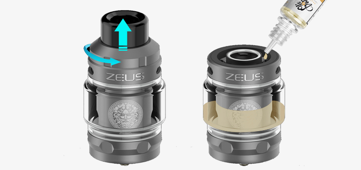Visuel d’illustration du remplissage du clearomisuer Zeus Subohm de Geekvape