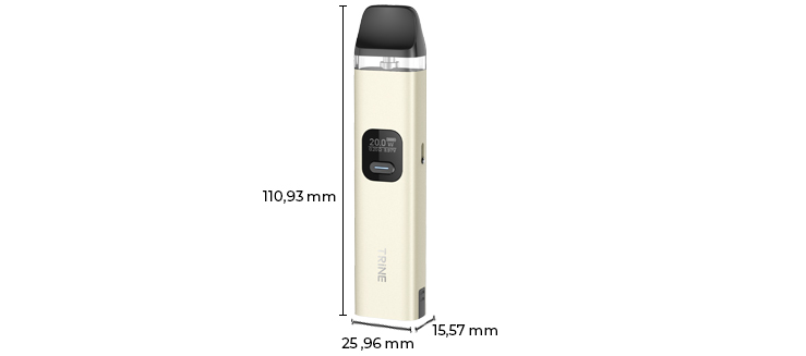 Représentation des dimensions du Pod TRINE de chez Innokin