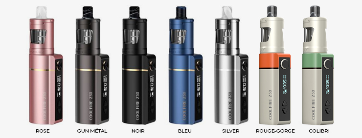 Image présentant la gamme de couleurs de la Coolfire Z50 de chez Innokin