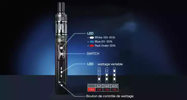 Vue détaillée de la e-cigarette Q16 FF Justfog