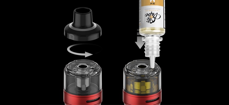 Visuel présentant le remplissage de la e-cigarette GTX GO 80 de chez Vaporesso