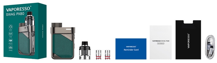 Image de présentation du packaging du Kit Swag PX80 de chez Vaporesso