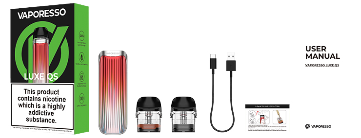 Packaging du Kit Luxe QS Vaporesso montrant le contenu du pack