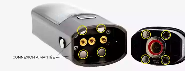 Zoom sur le système de connexion aimantée du pod Vaporesso Luxe XR Max