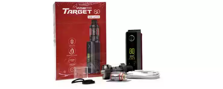 Image montrant le contenu du coffret de la e-cigarette Target 80