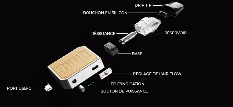 Image d’une vue éclatée du pod Drag Nano 2 de la marque Voopoo