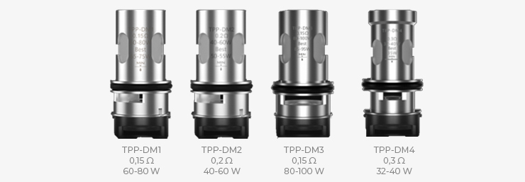 Visuel présentant la liste des résistances proposées pour le pod Voopoo Drag X Pro