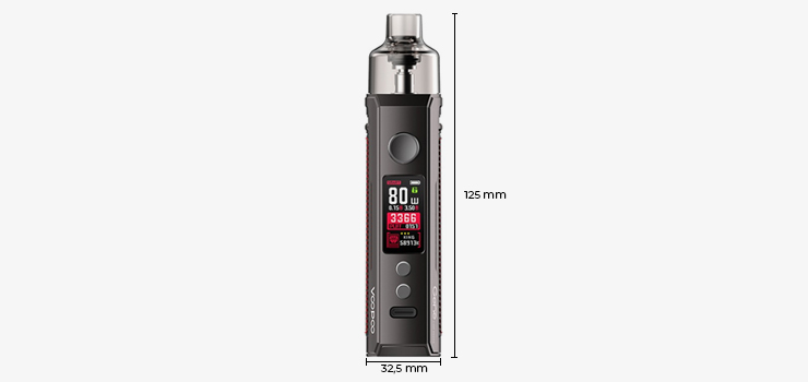 Visuel montrant les dimensions de la Cigarette électronique Drag X