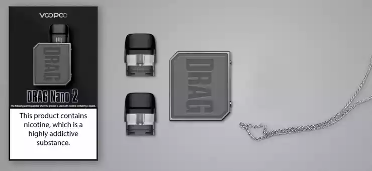 Vue du packaging du Pod Drag Nano 2 de la marque Voopoo