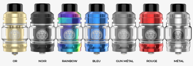 Visuel de présentation des différentes couleur du clearomiseur Zeus