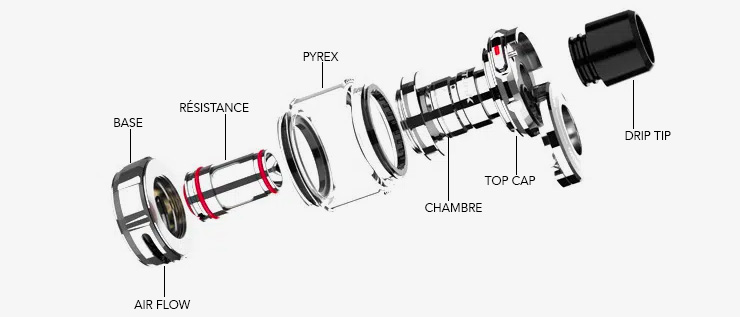 Vue éclatée du clearomiseur itank2 de chez Vaporesso