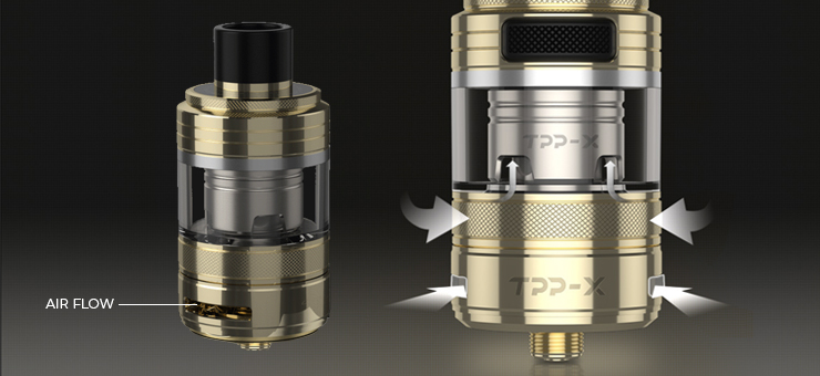 Image montrant le fonctionnement de l’Air Flow du clearomiseur Pod Tank TPP X de Voopoo