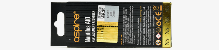 Image montrant de marque d’authenticité à l’arrière de la boîte de résistance Aspire Nautilus Nic Salt