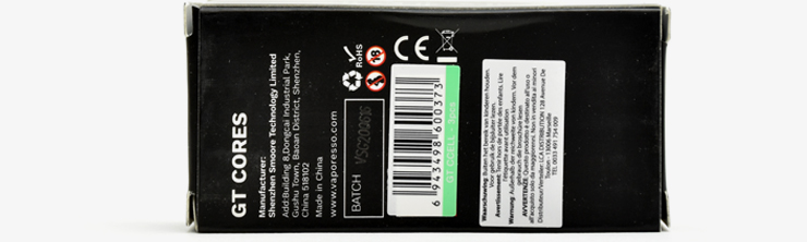Visuel présentant l’arrière de la boite de résistances Vaporesso NRG GT CORES