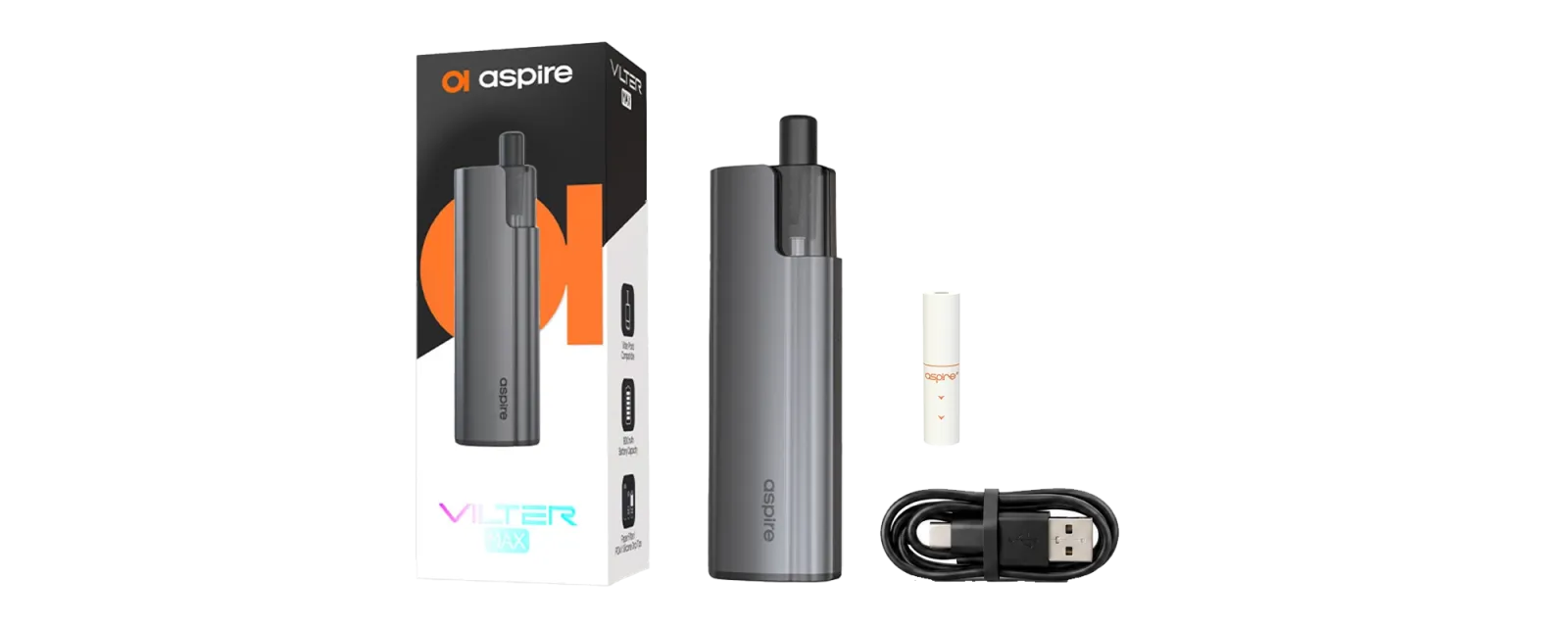 Image sur le contenu du coffret du kit Vilter Max de chez Aspire